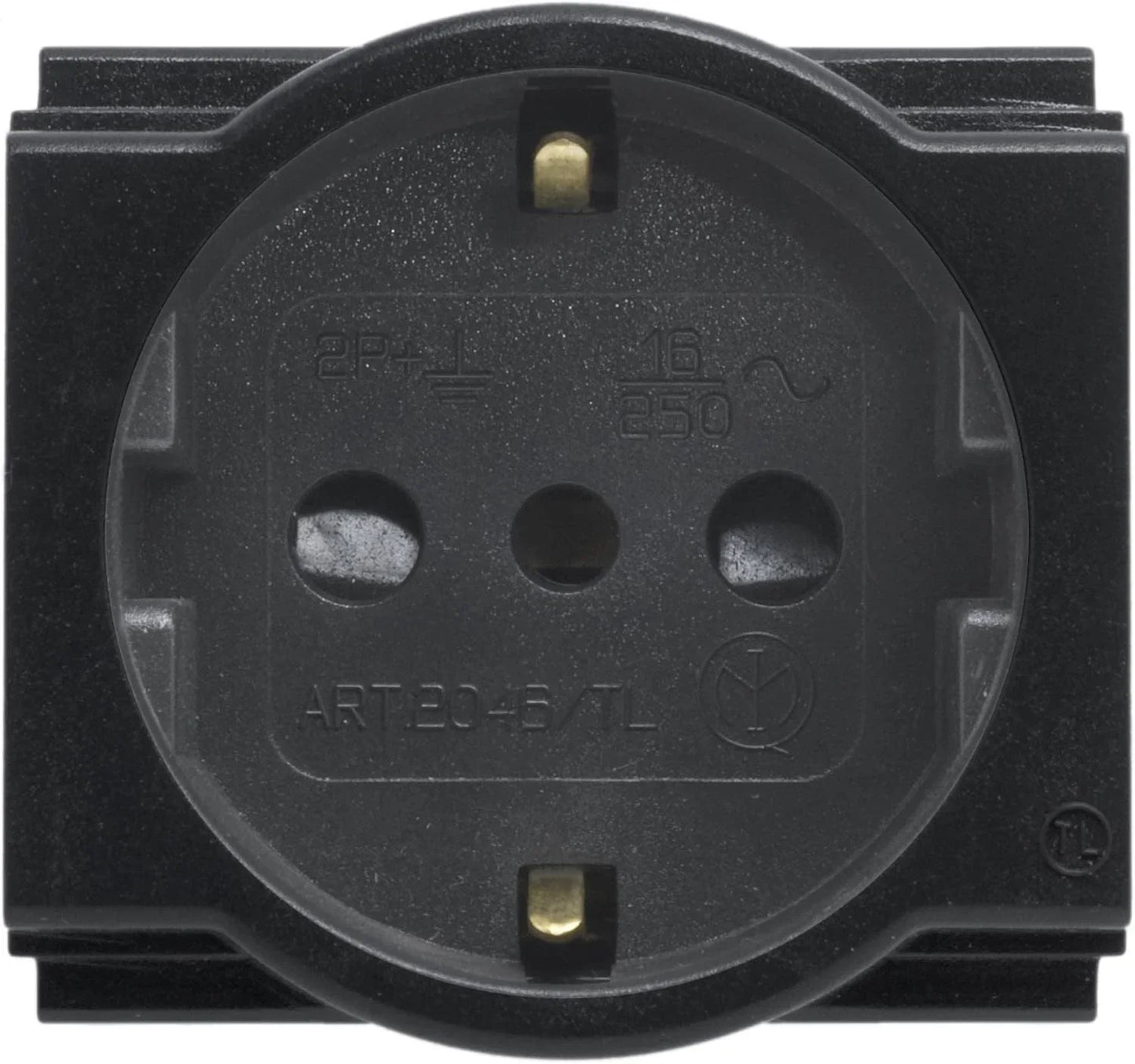 Presa Unel di Sicurezza 2P+T.Std It/D 10/16A 250V, colore nero, compatibile con placche Life.