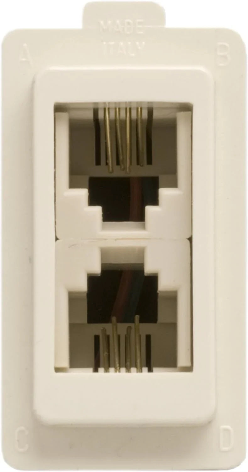 FEB 2085 RJ11 telephone socket with two plugs, made in Italy, compatible with Magic plugs, ivory color.