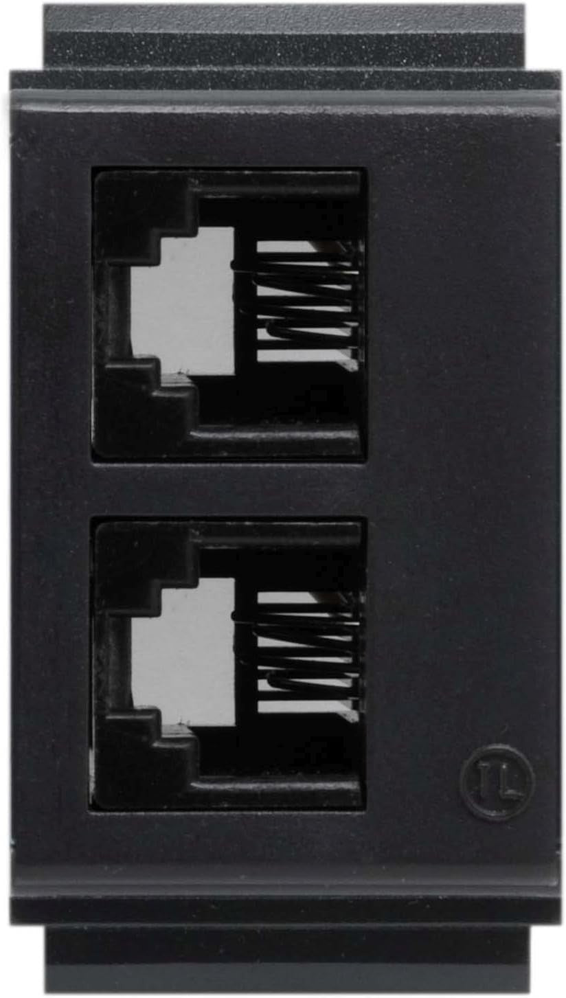 Presa Telefonica 2 Plug RJ11 nera, compatibile con Living Classic, accoppiabile con placche Life, Made in Italy.