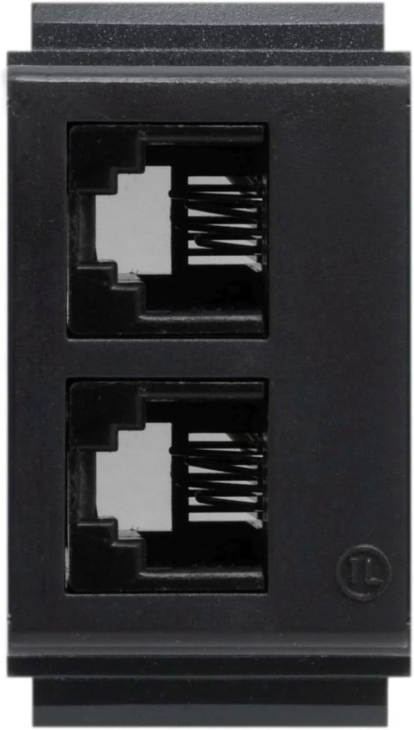 Presa Telefonica 2 Plug RJ11 nera, compatibile con Living Classic, accoppiabile con placche Life, Made in Italy.