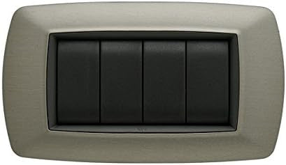 FEB Placca Life 4P in Acciaio Satinato with four black switches, modern design for electrical installations.