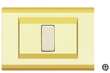 Placca Click 5F in oro con 5 moduli illuminazione, design elegante e moderno, marca FEB, illustrazione esemplificativa.