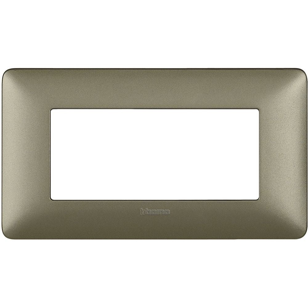 Bticino Matix 4-module plate in titanium, model AM4804MTA, for support 504SA, dimensions 84mm x 143.7mm.