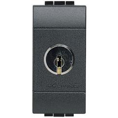 Bticino Livinglight key switch in anthracite, 16A, modular, allows key extraction in ON/OFF positions.