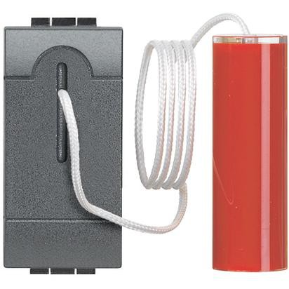 Bticino Livinglight L4033 pull switch in anthracite with red cord, ideal for bathroom installations, 230V, 10A.