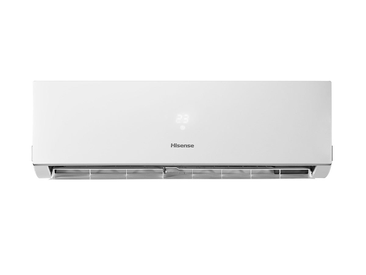 Hisense Trial Inverter air conditioner unit, model 9000 BTU, sleek white design for efficient cooling.
