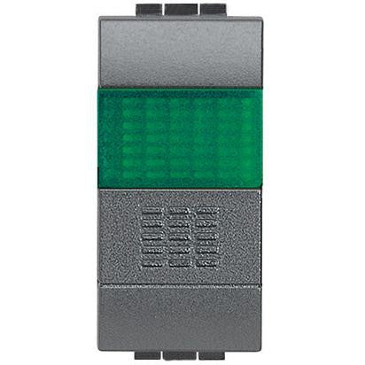 Living Int. - Pulsante NO with green indicator, 1P 10A 250 Vac, sleek antracite design for modern lighting solutions.