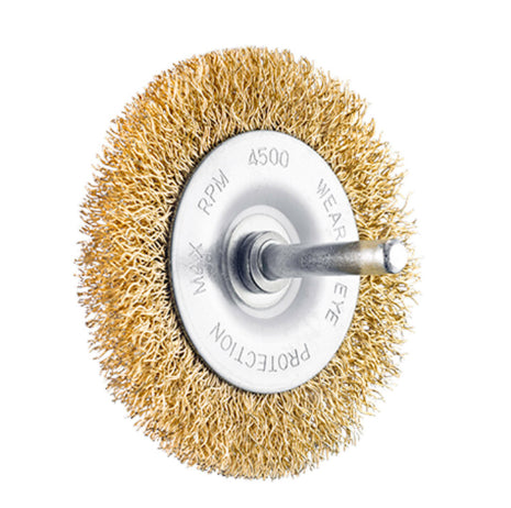 Spazzola circolare in filo di acciaio rivestito in ottone, diametro 75mm per rimozione di ruggine e residui.