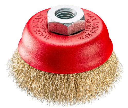 Spazzola Tazza in acciaio e ottone D80mm BT80 per pulizia superfici metalliche e ondulate.