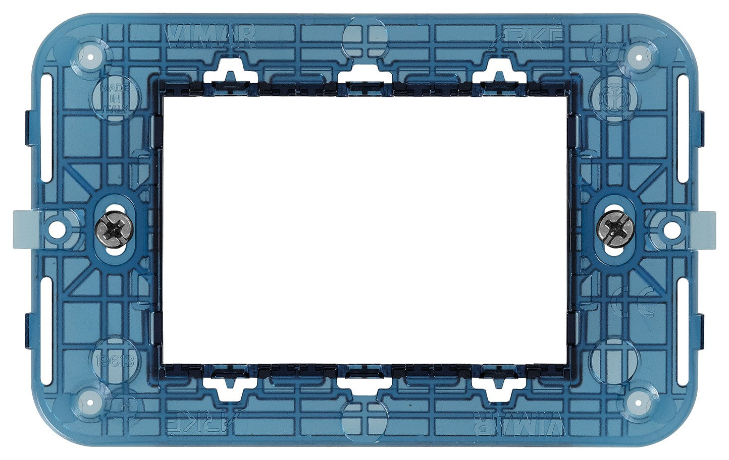 VIMAR supporto 3M blu con viti per scatole 3 moduli, design robusto e funzione praticità.