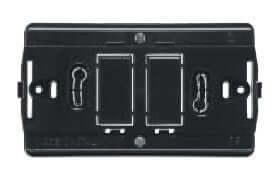 Supporto termoplastico nero per scatole da incasso tonde e rettangolari, 2 moduli, diametro 60mm e 83,5mm.