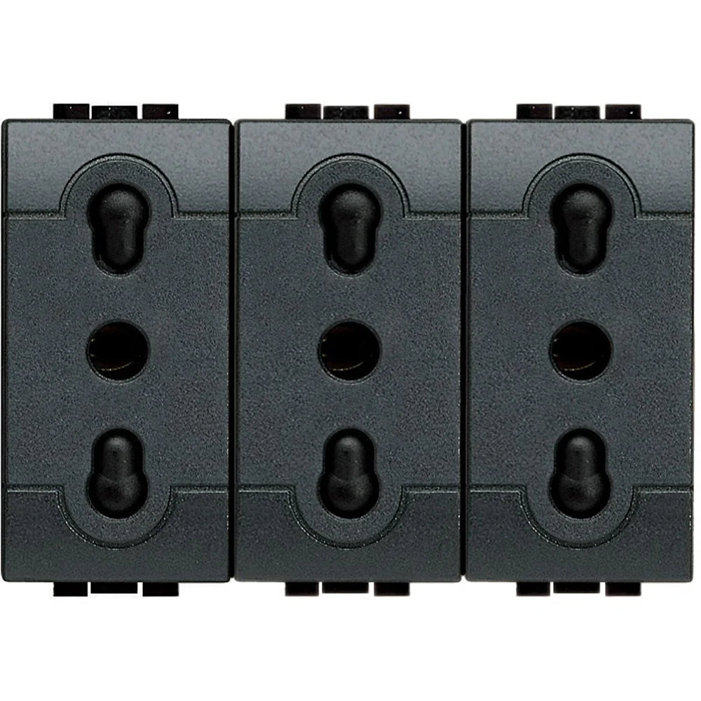 Presa Triplex Bipasso 2P+T 10/16A 250 Vac BTicino L4180/3 - Sicurezza e Design Antracite
