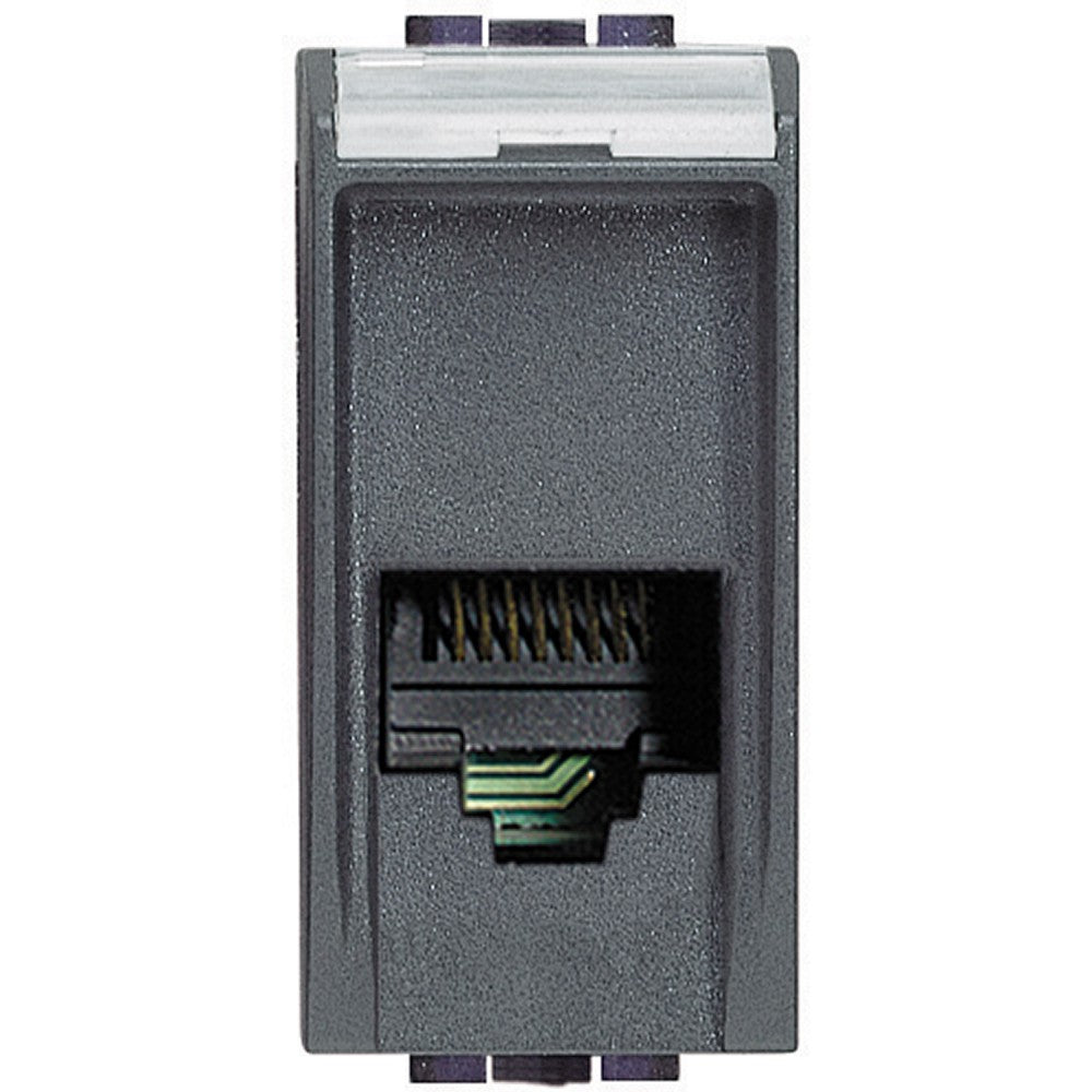 Bticino Livinglight RJ11 connector L4258/11N, anthracite color, RJ12 K10 module for modern communication setups.