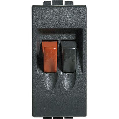 Bticino Livinglight L4294 speaker connector in anthracite gray with red and black terminals for home cinema systems.