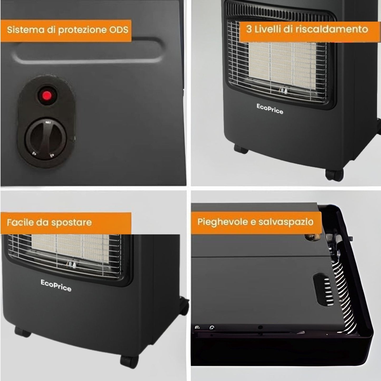 Stufa A Gas Pieghevole,Infrarossi,Adatta Per GPL/Butano/Propano,A 15 Kg,Sistema ODS