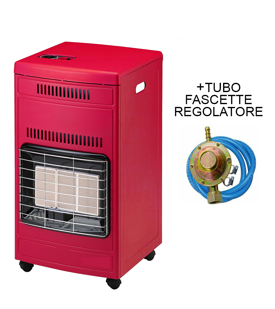 Stufa Nera GAS 3 Mattoni GPL 4200W + Regolatore, Tubo e fascette BLU/BORDEAUX