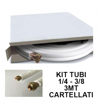 KIT tubi rame 3 Mt Cartellati montaggio climatizzatore 9000/12000 1/4 - 3/8  raccordi tubo