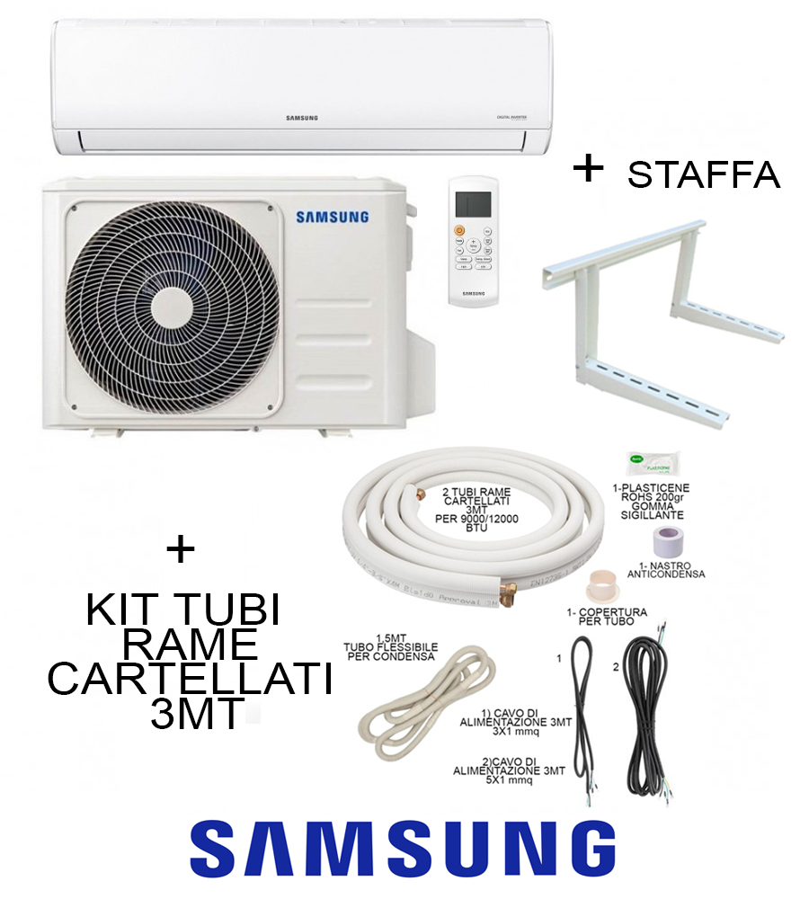 Climatizzatore + Staffa + Kit Tubi Rame 3MT Cartellati Samsung AR35 3,5KW 12000BTU A++/A R32
