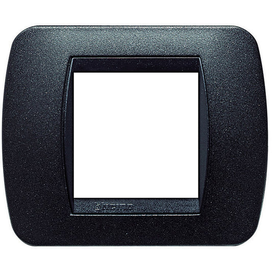 Bticino Living International 2-module wall plate in graphite black, made of metal, model L4802GFN.