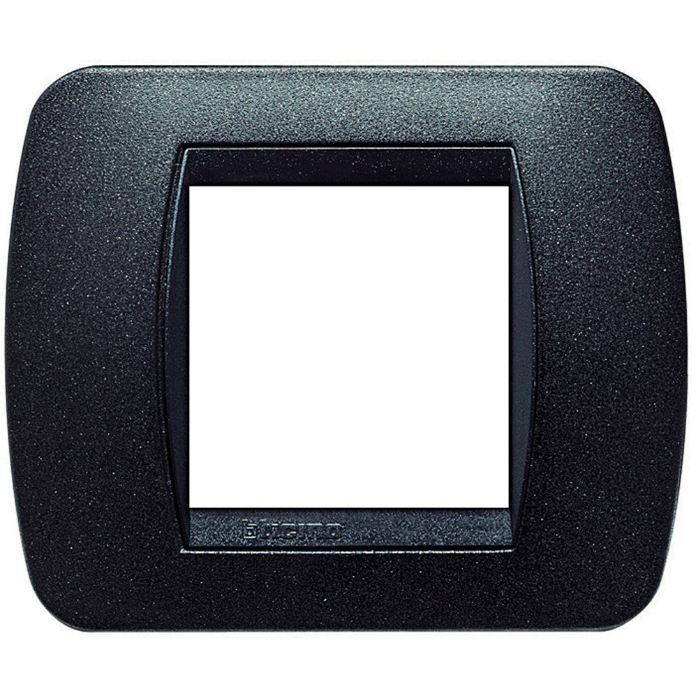 Bticino Living Int. 2-module switch plate in black graphite, made of metal, model L4802GFN.
