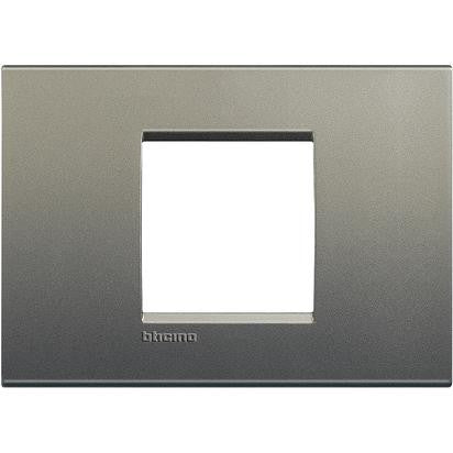 Living Light Placca 2P Avenue BTicino metal switch cover, 86mm height, 120mm width, quadra design.