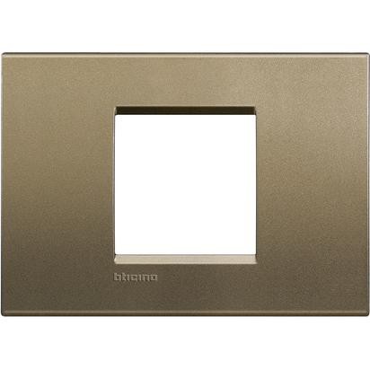 Living Light Placca 2P Square LNA4819SQ in metal, 120mm width, 86mm height, compatible with BTicino modules.