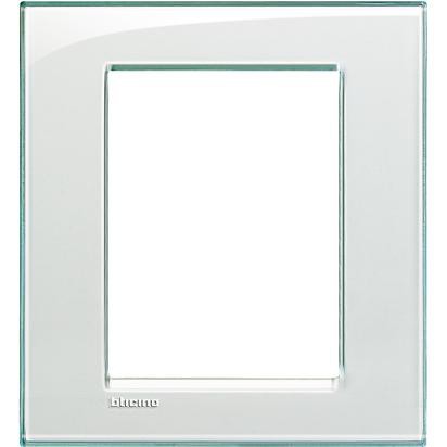 Living Light Placca 3+3P Acquamarina by BTicino, square technopolymer frame for modular switches, height 134mm, width 120mm.