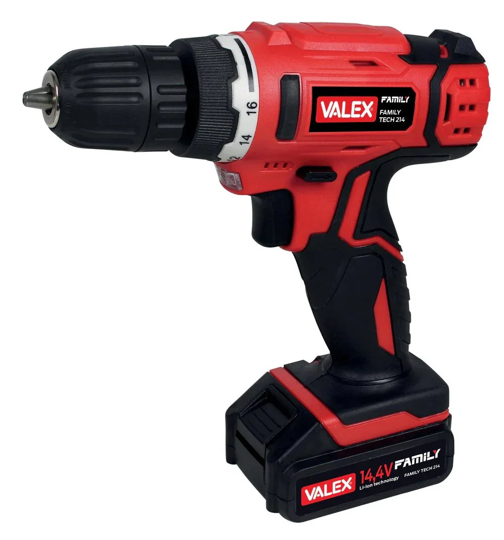 Trapano Avvitatore Valex FAMILY-TECH 214 - 14,4V, Batteria Litio, 16+1 Posizioni, LED, 1,0 Kg