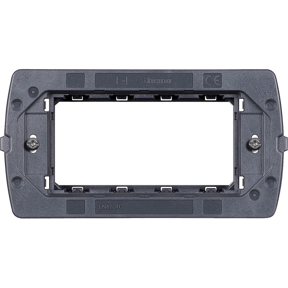 Bticino 4-modules supporto for Livinglight Air series, model LN4704C, compatible with various switch boxes.