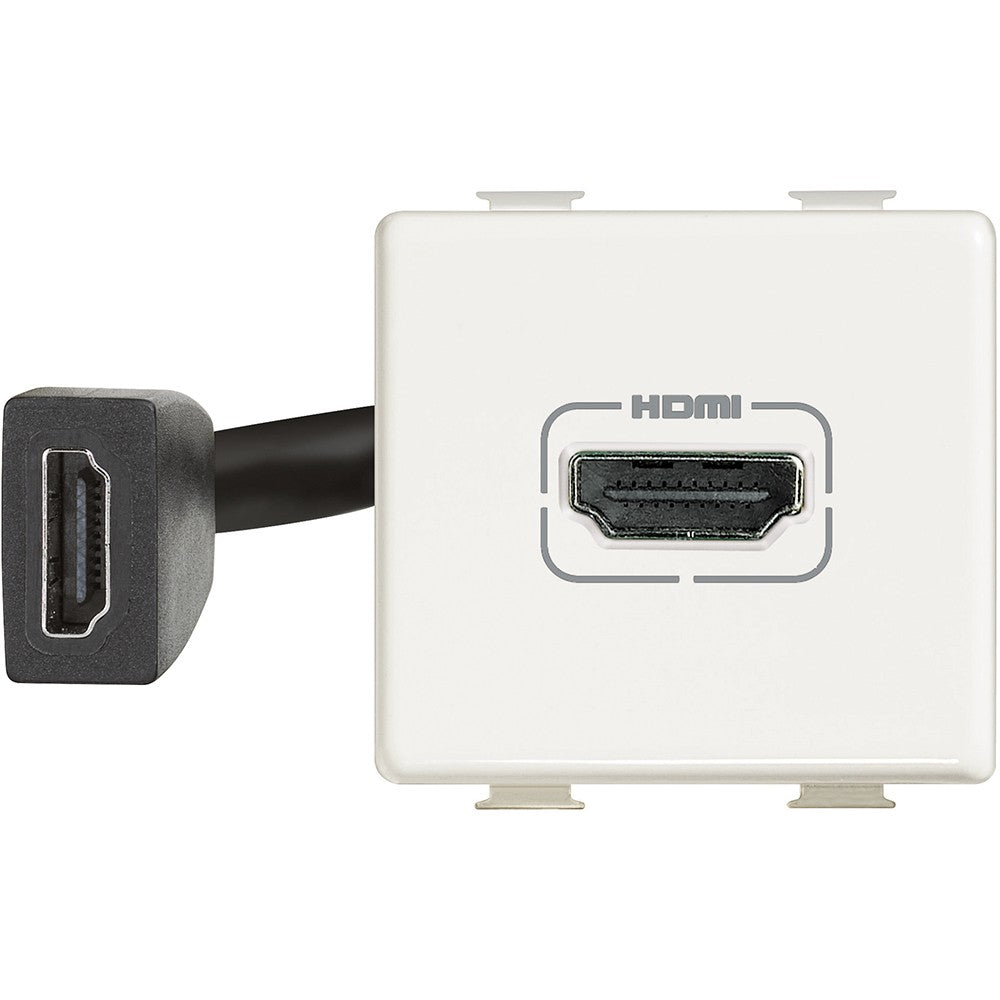 Bticino Matix HDMI video socket AM4284, white, 2 modules, featuring pre-connected HDMI 2.0 connector.