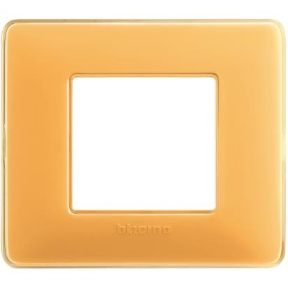 BTicino Matix 2-module cover in amber color, made of technopolymer, dimensions 84mm x 96.2mm.