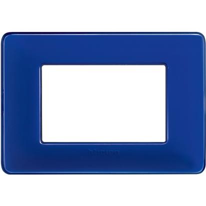 Bticino Matix 3-module plate in cobalt blue, designed for the 503SA support, height 84mm, width 120mm.