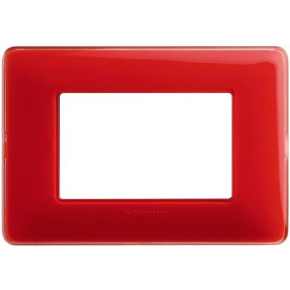 Bticino Matix 3-module plate in coral color AM4803CRD for support 503SA, dimensions 84mm x 120mm.