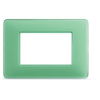 Bticino Matix 3-module frame in tea green, dimensions 84mm x 120mm, for 503SA support.