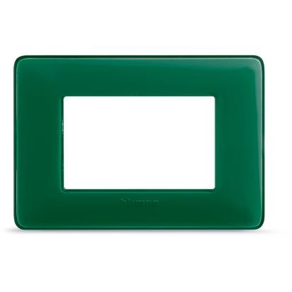 Placca Bticino Matix 3 moduli smeraldo AM4803CVS per supporto 503SA, colore smeraldo, altezza 84mm, larghezza 120mm.