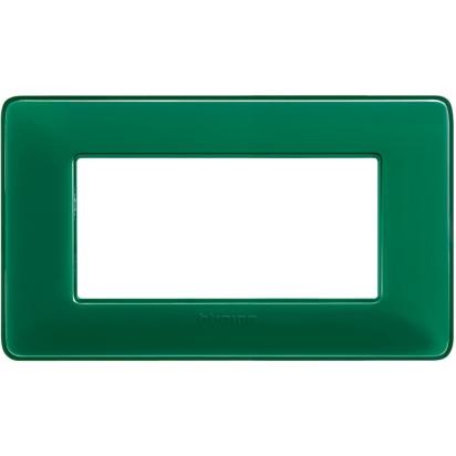 Bticino Matix 4-module plate in emerald green color, compatible with support 504SA, dimensions 84mm x 143.7mm.