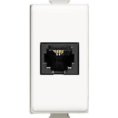 Connettore telefonico Bticino Matix RJ11 a morsetto bianco, design elegante per installazione semplice.
