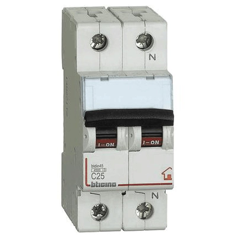 Bticino interruttore magnetotermico 1P+N 25A 4,5kA 2 moduli DIN con potere di interruzione per centralini.