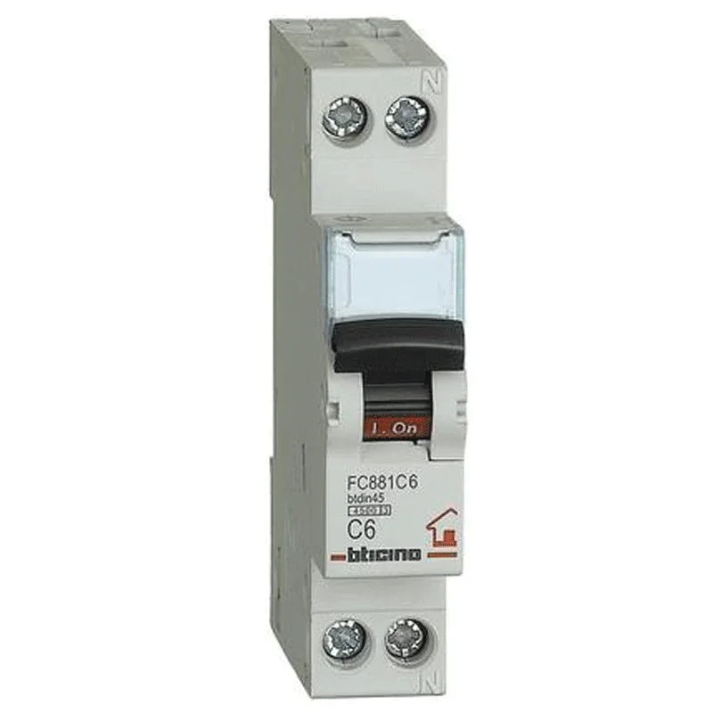Interruttore Magnetotermico BTicino FC881C6 6A 4,5kA, Protezione Contro Sovraccarichi, Attacco DIN