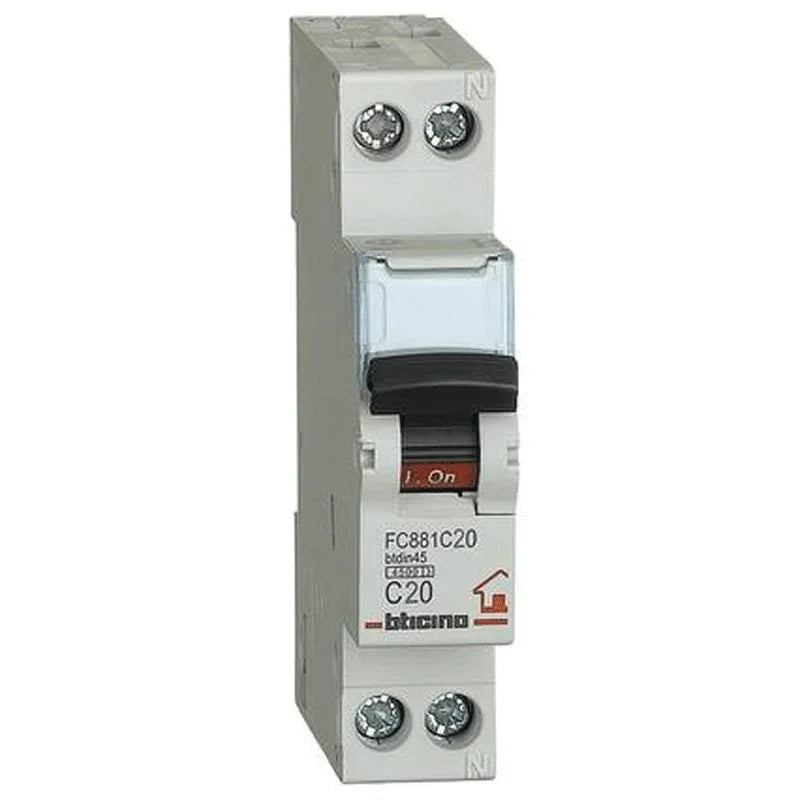 Interruttore Magnetotermico BTicino FC881C20 1P+N 20A 4,5kA Curva C - Sicurezza Elettrica