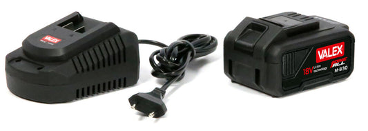 Immagine del Kit ONEALL 18 V Valex Codice 1997559, include batteria al litio da 3 Ah e caricabatterie da 1,7 A, ideale per utensili a batteria.