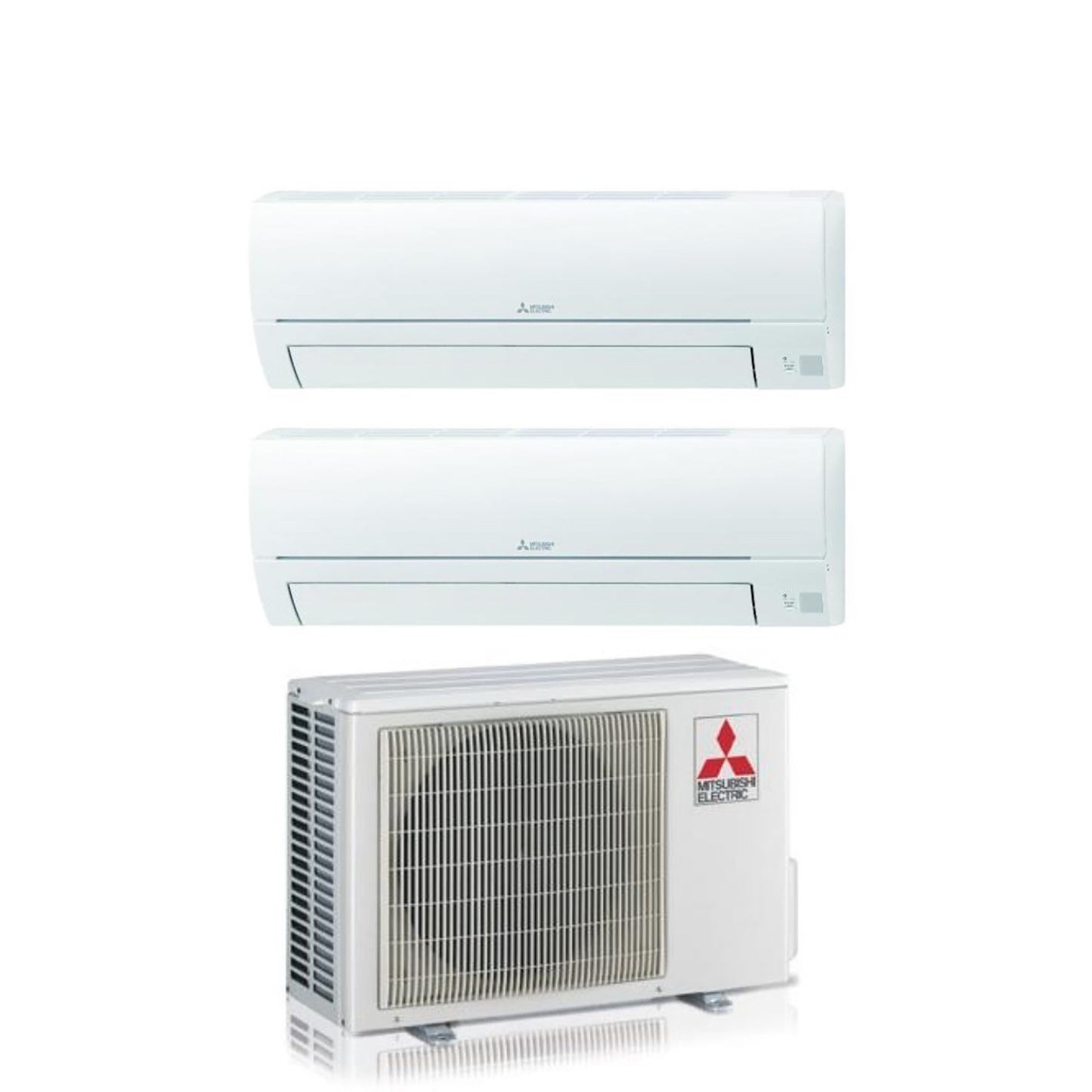 Mitsubishi Dual Split Air Conditioner MSZ-HR with two indoor units and one outdoor unit.