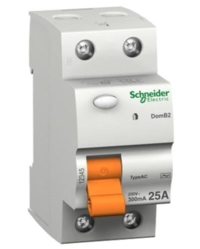 Schneider Electric DomB2 2P 25A 30mA AC differential switch, 2 modules, type AC, electrical safety device.