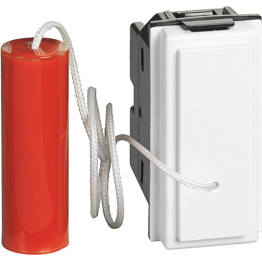 Pulsante a tirante Bticino Living Now 1P 10A bianco con cordino rosso e corpo elettrico.