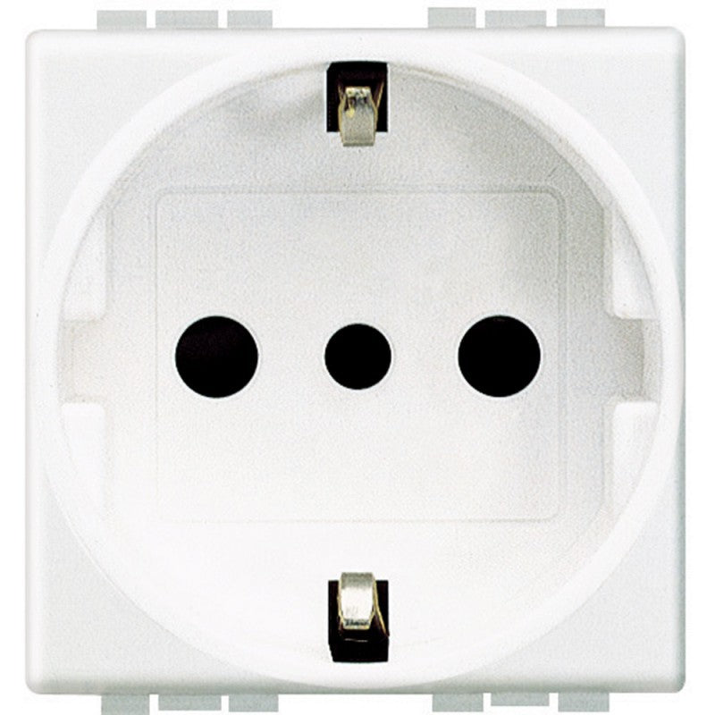 Presa elettrica schuko Bticino LivingLight bianca, design 2P+T per tensione 250Vac e corrente 16A.