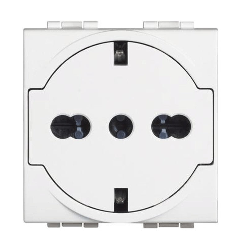 Presa schuko Bticino LivingLight bianca 10/16A N4140/16F per corrente 16A e tensione 250V AC.
