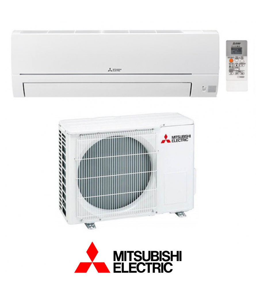 Mitsubishi Smart 12000BTU air conditioner with indoor and outdoor unit and remote control.
