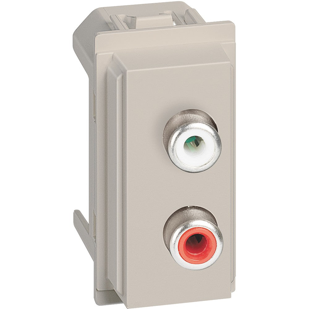 Modulo doppio RCA Bticino Living Now in sabbia, design elegante per connessioni audio di alta qualità.