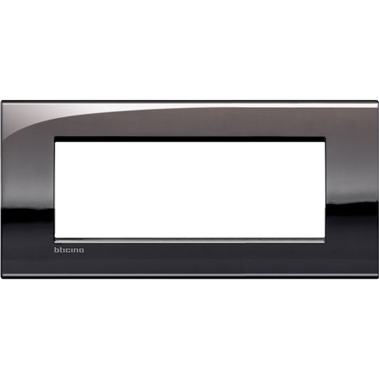 BTicino Living Light Placca 7P Peltro - metal wall plate in polished pewter, dimensions 86mm x 208mm.