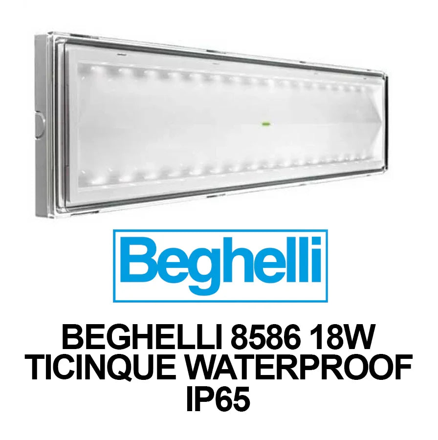 Beghelli BEG8586 Lampada di Emergenza LED 18W Ticinque SE - Autonomia 8H, Waterproof IP65, 32 LED